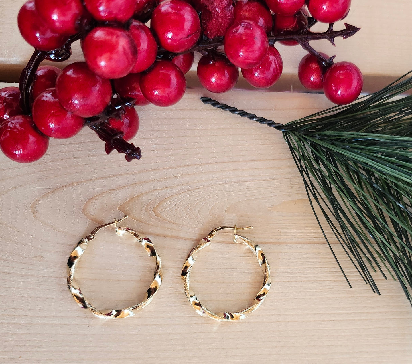 Textured Twisted Hoop Earrings in 18k Solid Gold