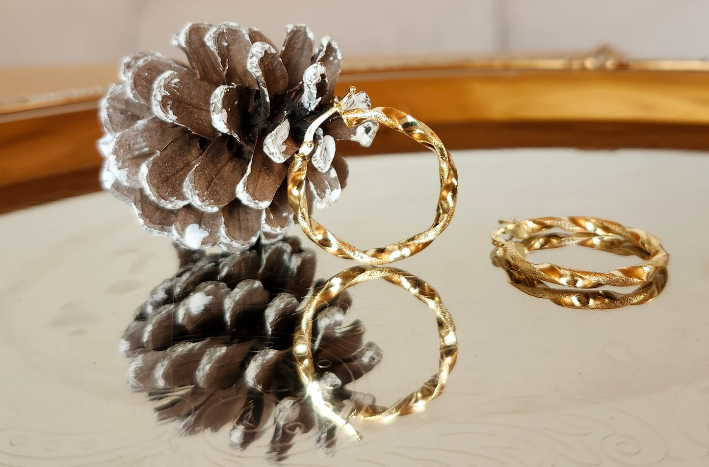 Textured Twisted Hoop Earrings in 18k Solid Gold