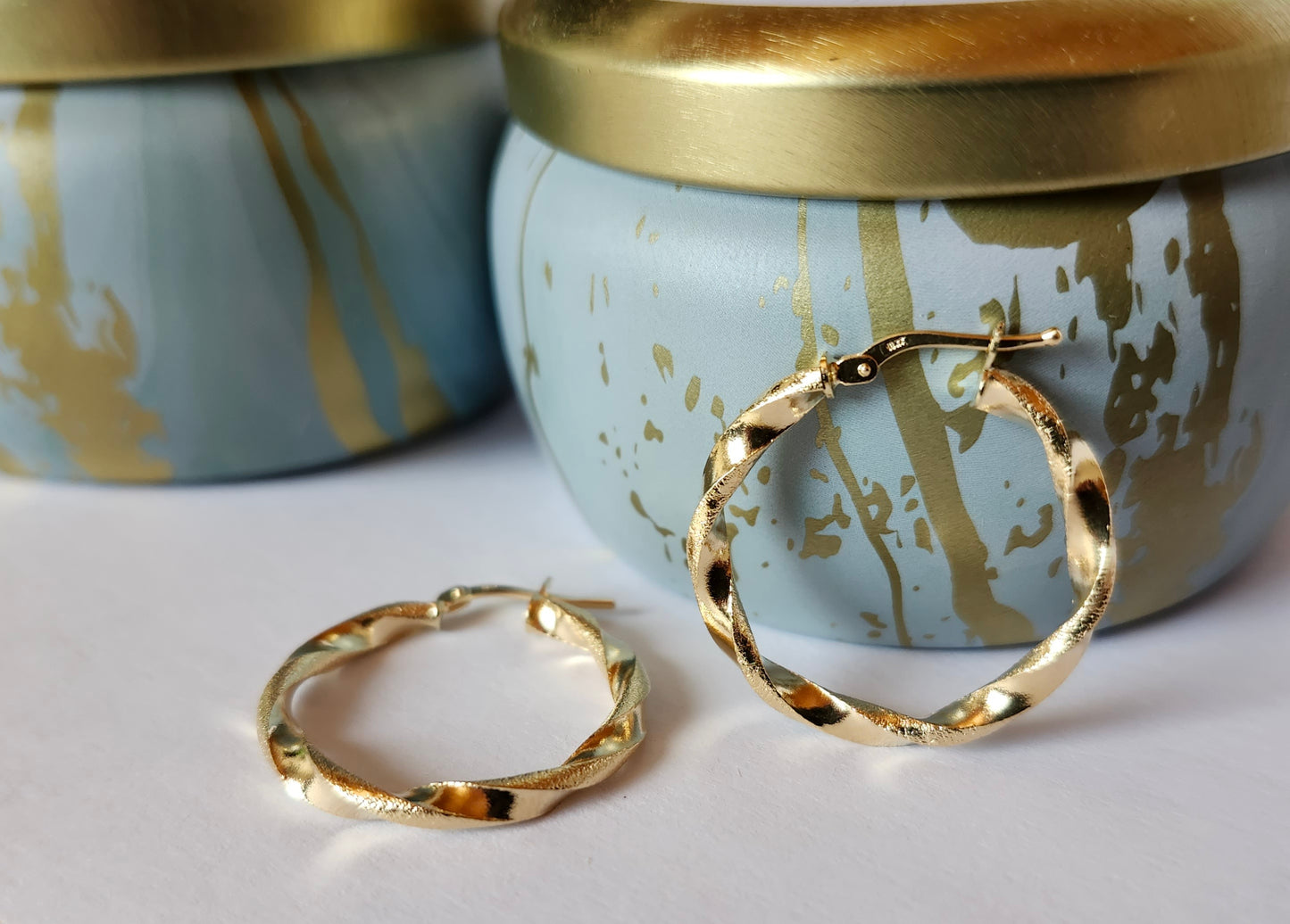 Textured Twisted Hoop Earrings in 18k Solid Gold