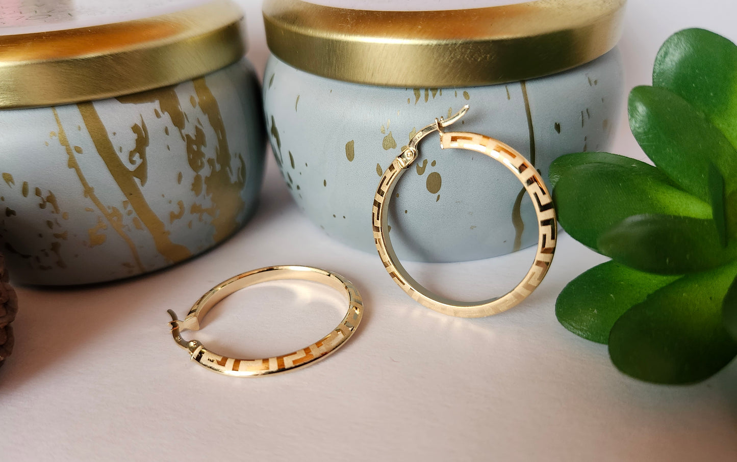 Vintage Printed Hoop Earrings in 18k Solid Gold