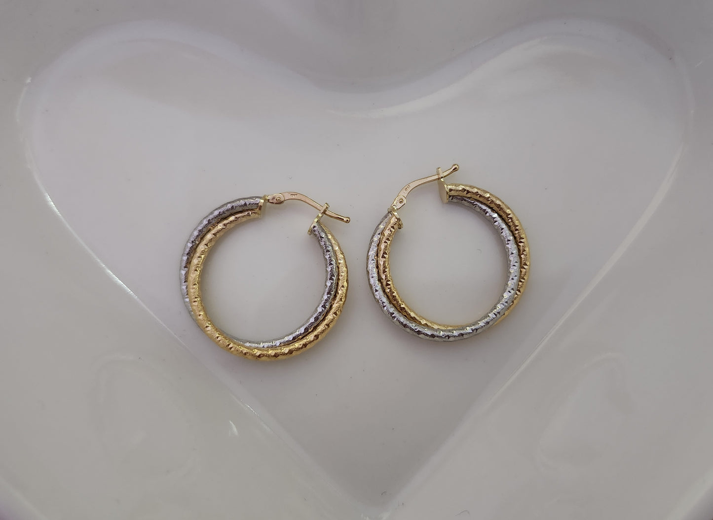 Two-Tone Frosted Double Hoop Earrings in 18k Solid Gold