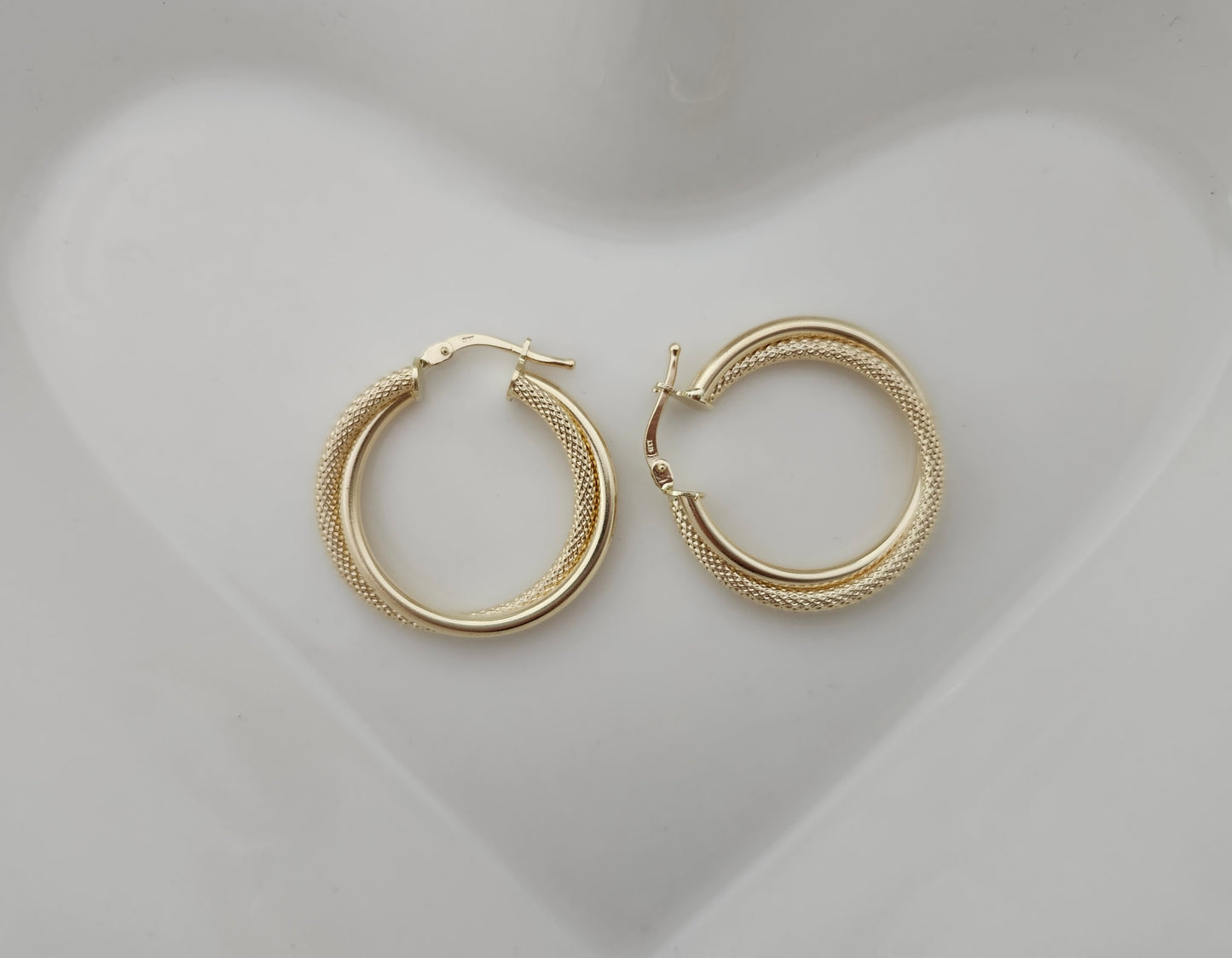 Two-Tone Frosted Double Hoop Earrings in 18k Solid Gold