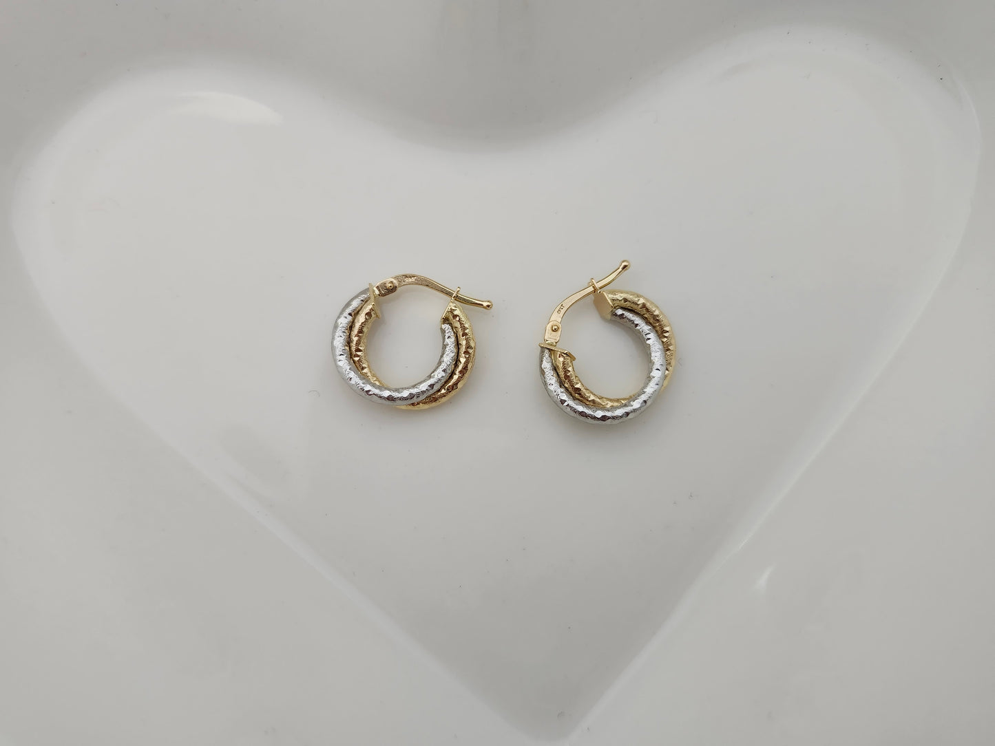 Two-Tone Frosted Double Hoop Earrings in 18k Solid Gold