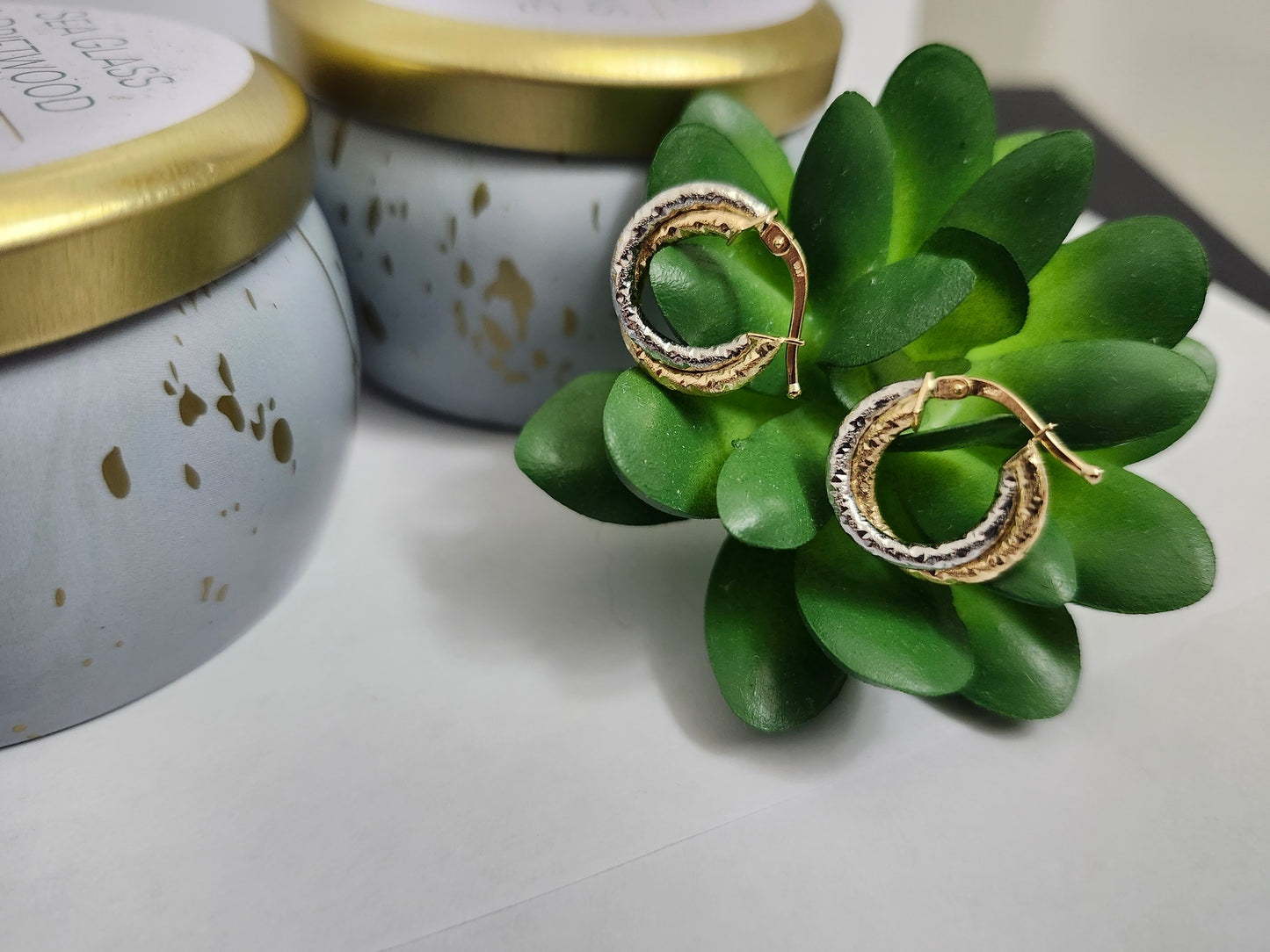 Two-Tone Frosted Double Hoop Earrings in 18k Solid Gold