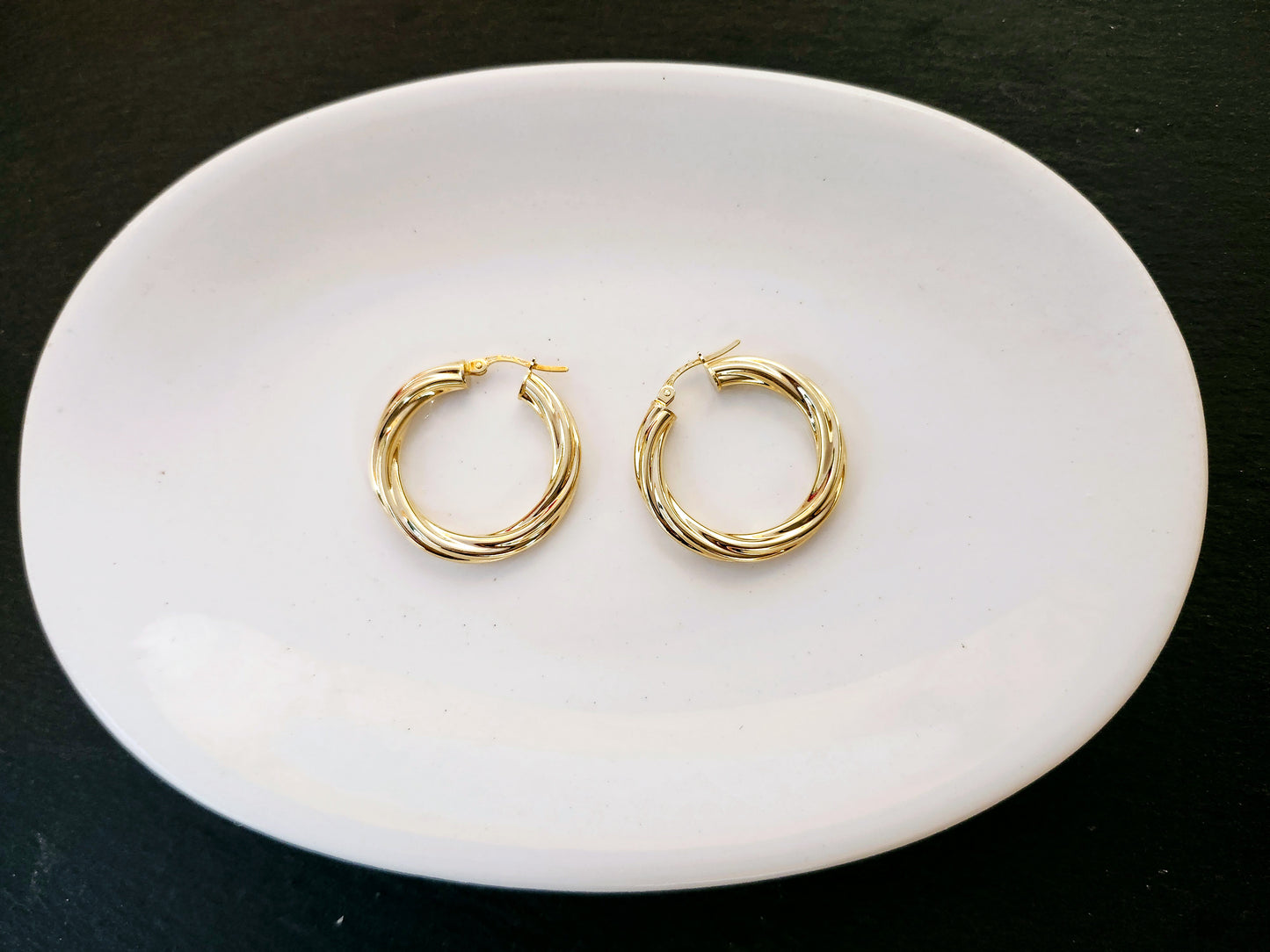 Chunky Linear Twist Hoop Earrings in 18k Solid Gold