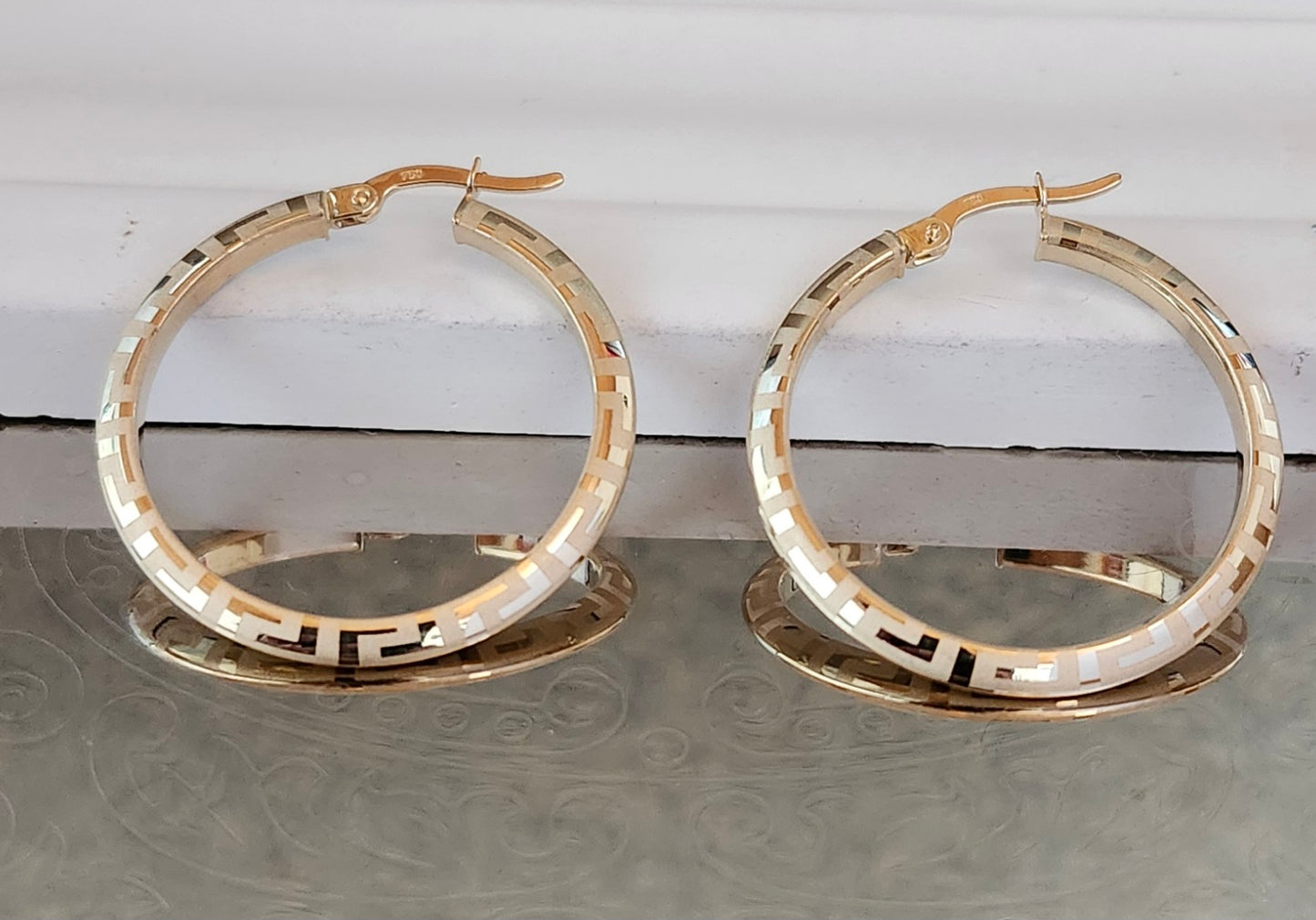 Vintage Printed Hoop Earrings in 18k Solid Gold