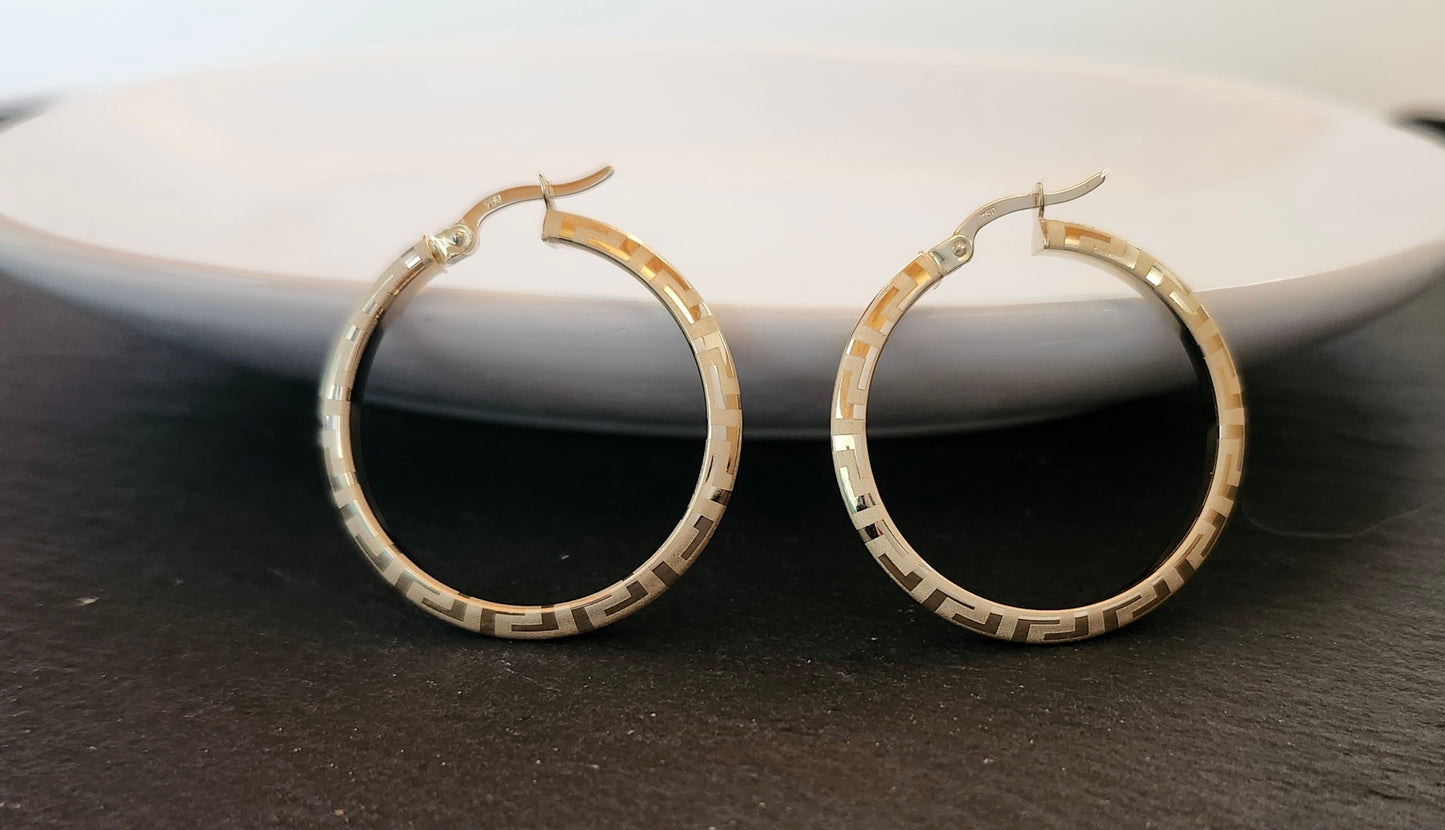 Vintage Printed Hoop Earrings in 18k Solid Gold