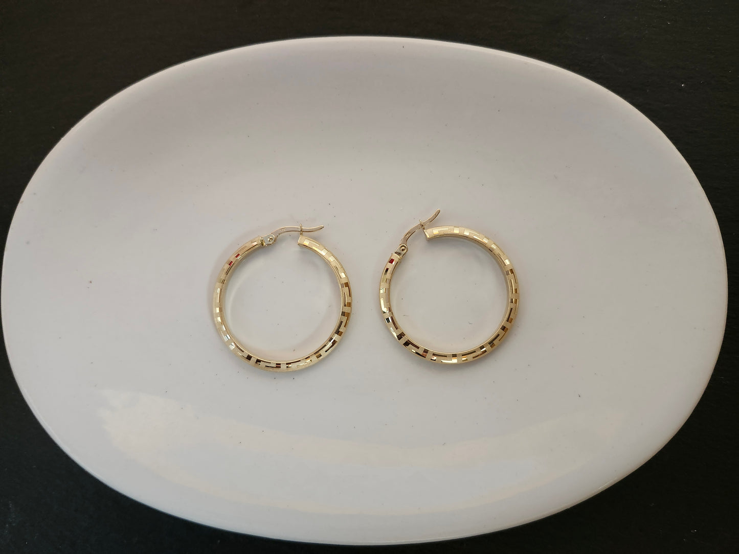 Vintage Printed Hoop Earrings in 18k Solid Gold