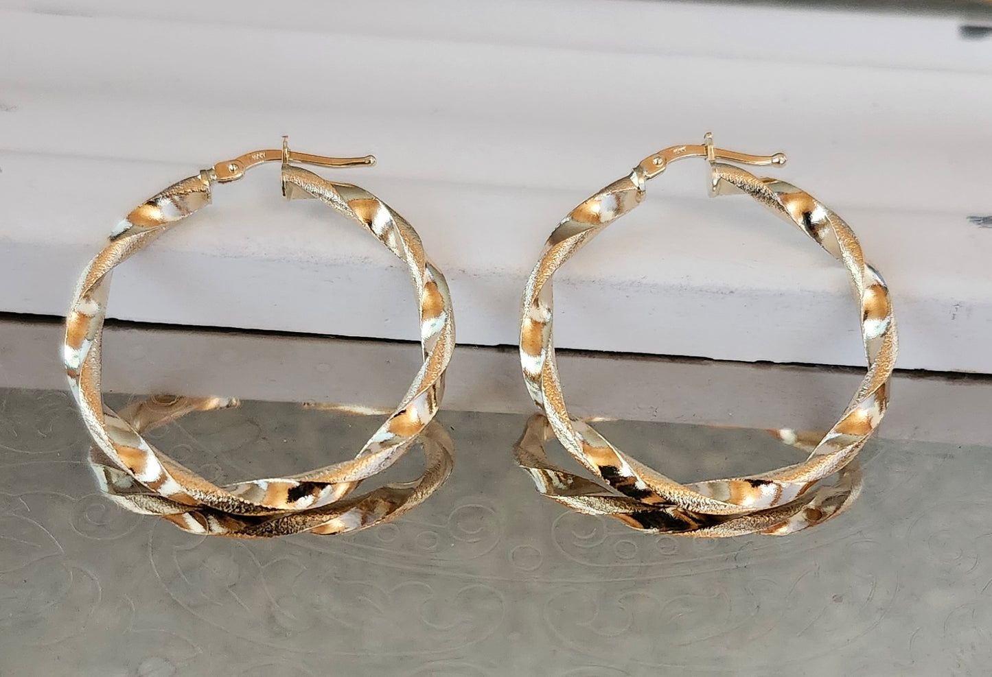 Textured Twisted Hoop Earrings in 18k Solid Gold