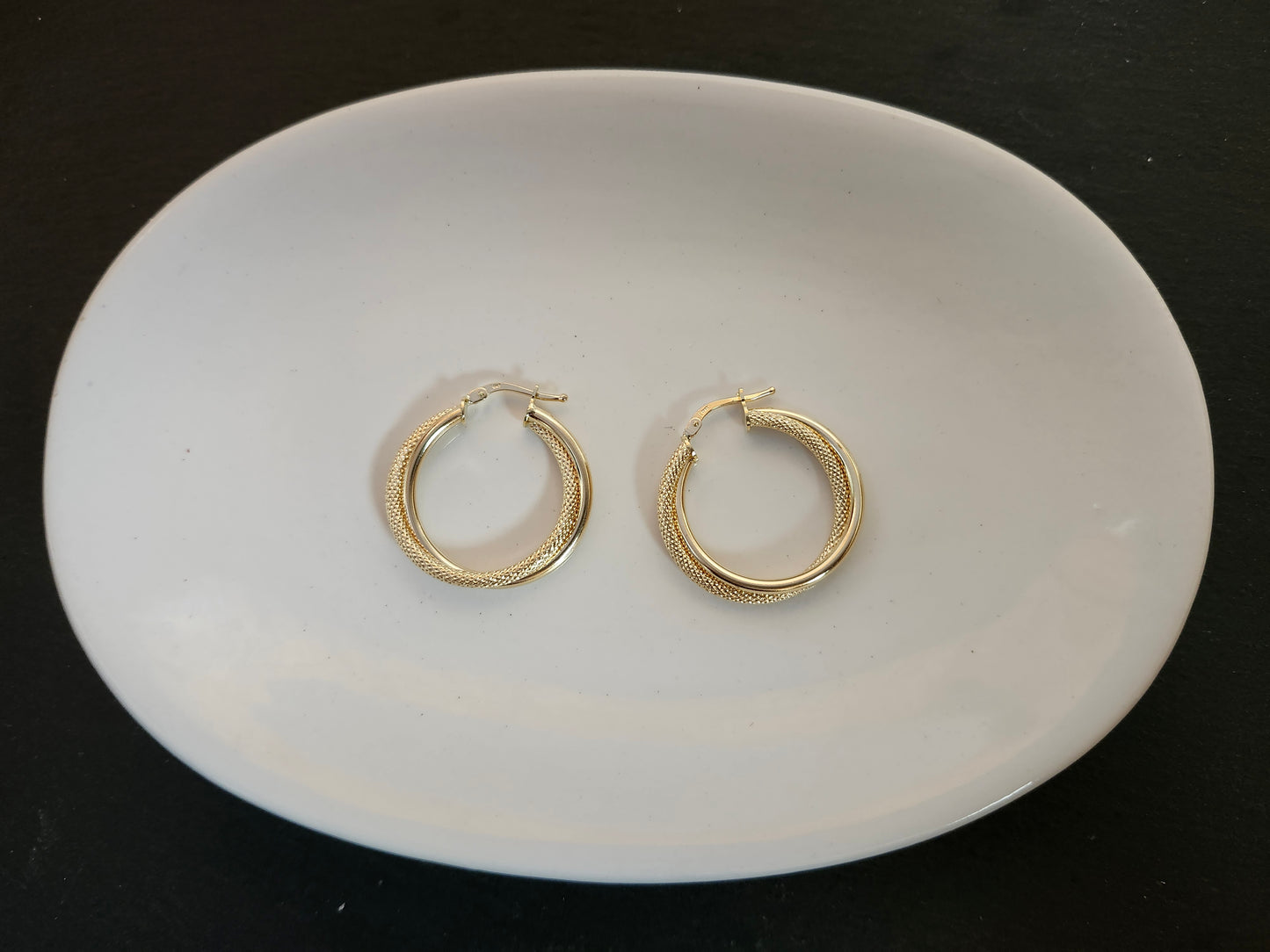 Two-Tone Frosted Double Hoop Earrings in 18k Solid Gold