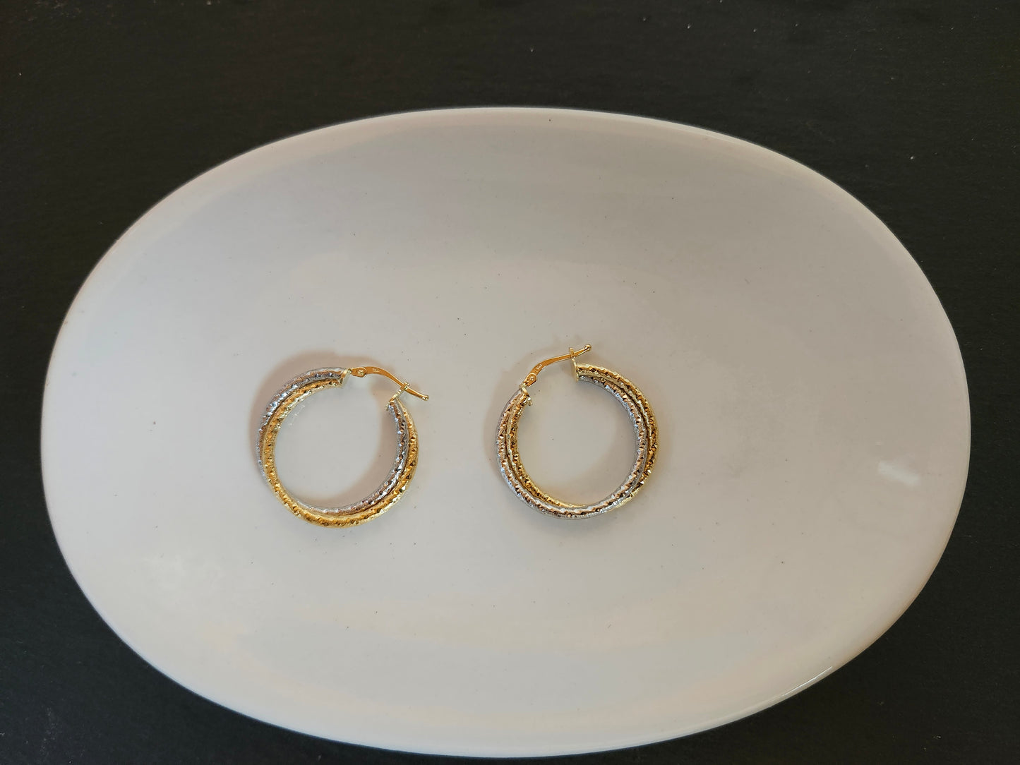 Two-Tone Frosted Double Hoop Earrings in 18k Solid Gold