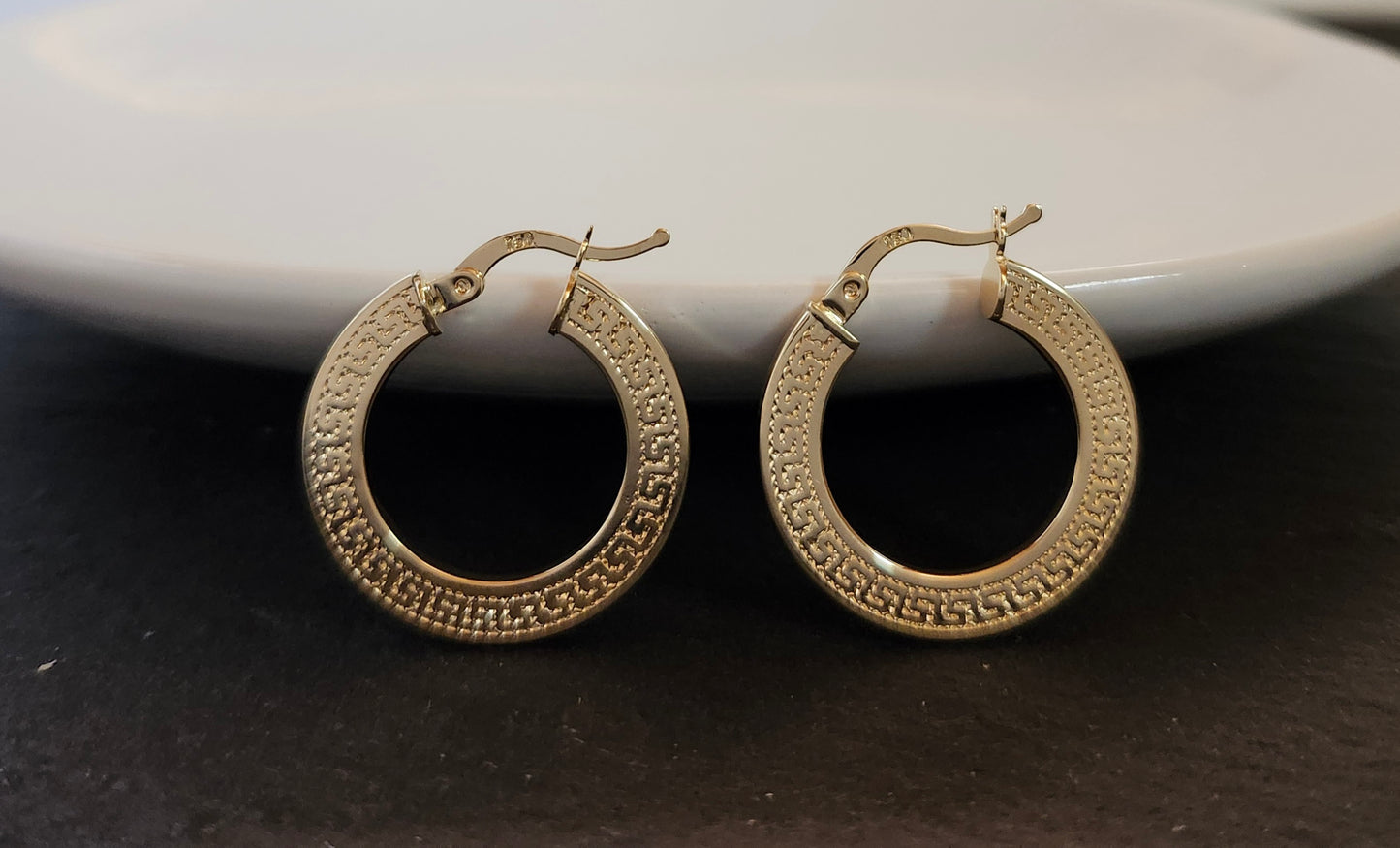 Geometric Vintage Hoop Earrings in 18k Solid Gold