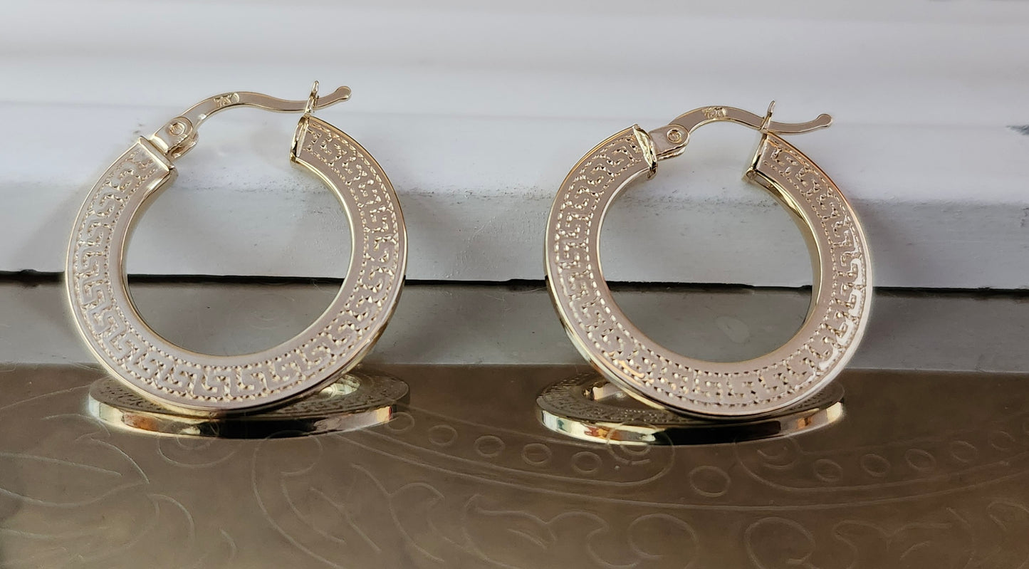 Geometric Vintage Hoop Earrings in 18k Solid Gold