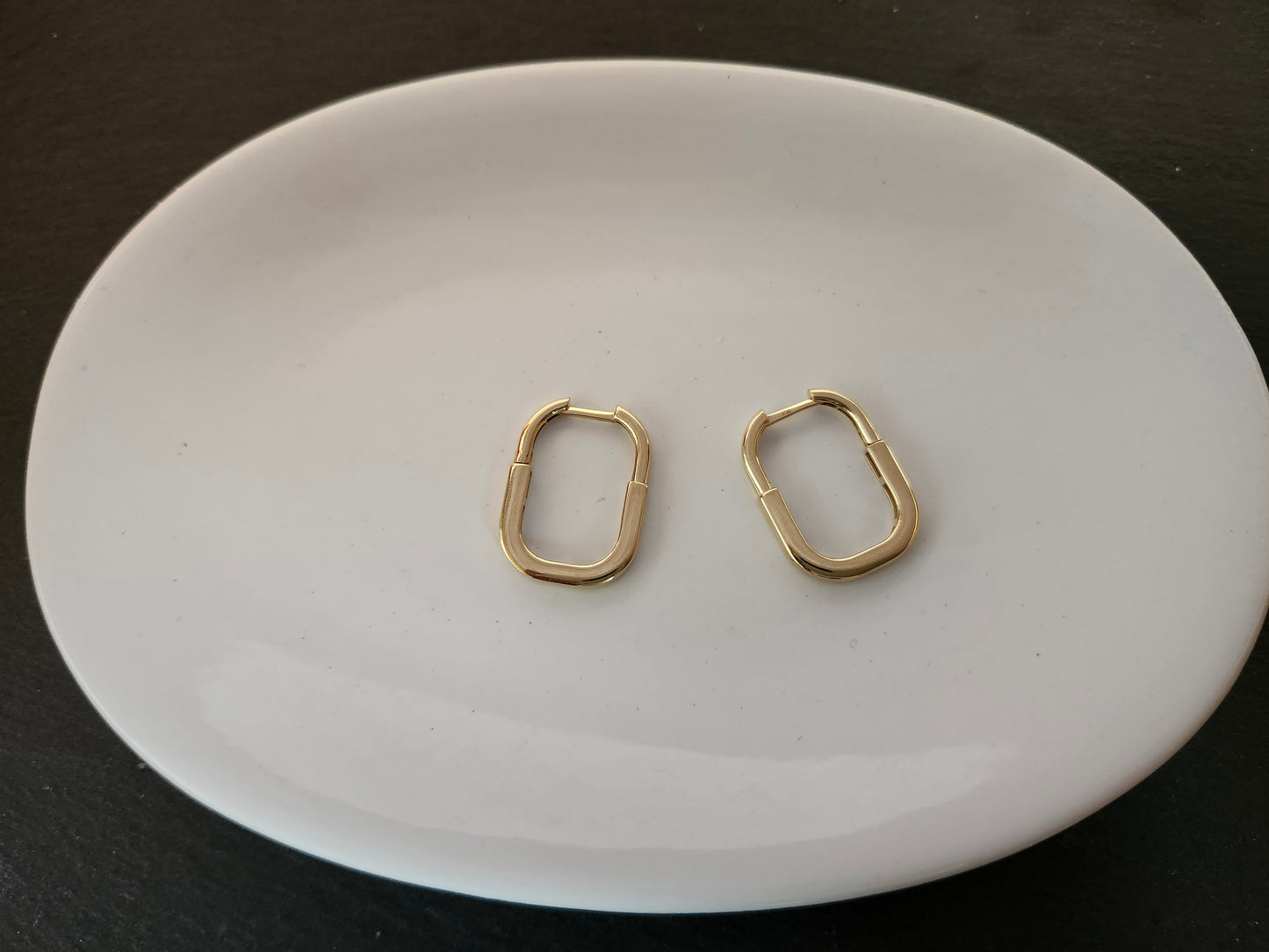 Rectangular Huggie Hoop Earrings in 18k Solid Gold