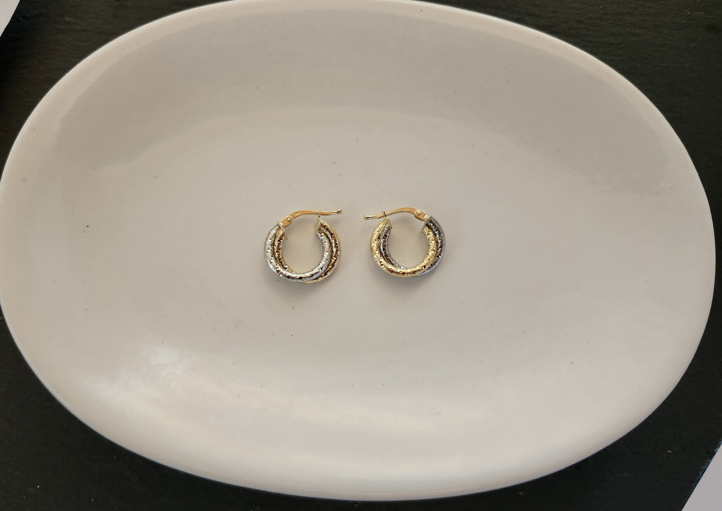 Two-Tone Frosted Double Hoop Earrings in 18k Solid Gold